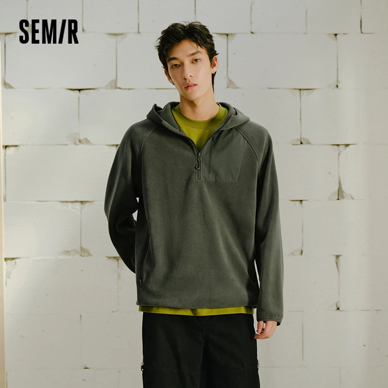 Semir Men Hooded Hoodies Antistatic Polar Fleece Outdoor Panel Design Water Repellent Raglan Sleeve 2026 New Winter Daily Wear