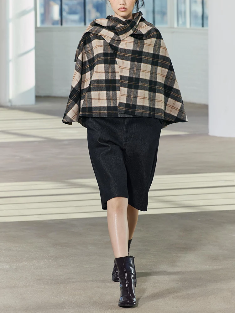 

Spring New Arrival Women's Casual Loose Mixed Fabric Plaid Cloak Coat Commute Sle Long Sve Regular Length Cheered Oute...