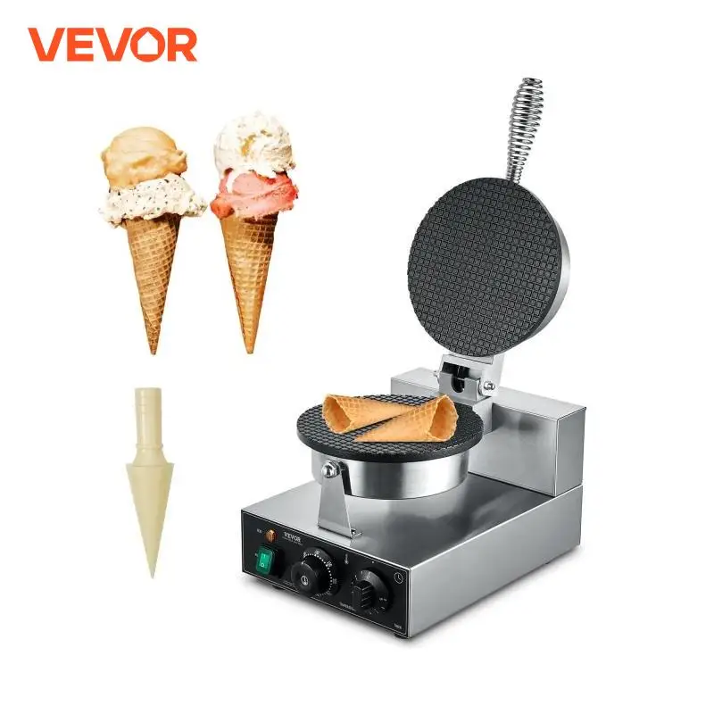 VEVOR Electric Ice Cream Cone Maker Commercial 1230W Non-Stick Stainless Steel Egg Roll Mold with Temperature and Time Control