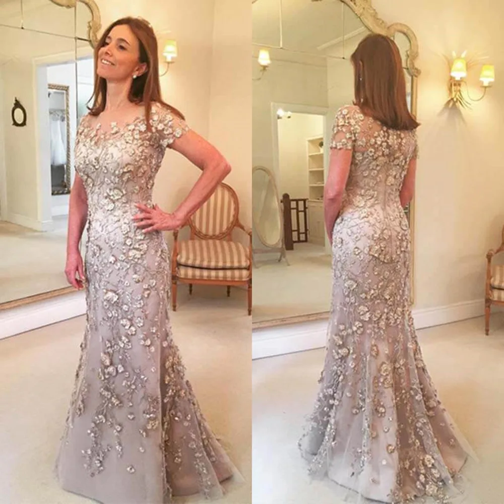 

2022 Latest Arrival Applique Floral Mother of the Bride Dresses Elegant Groom God mother Mermaid Evening Dress For Wedding Party