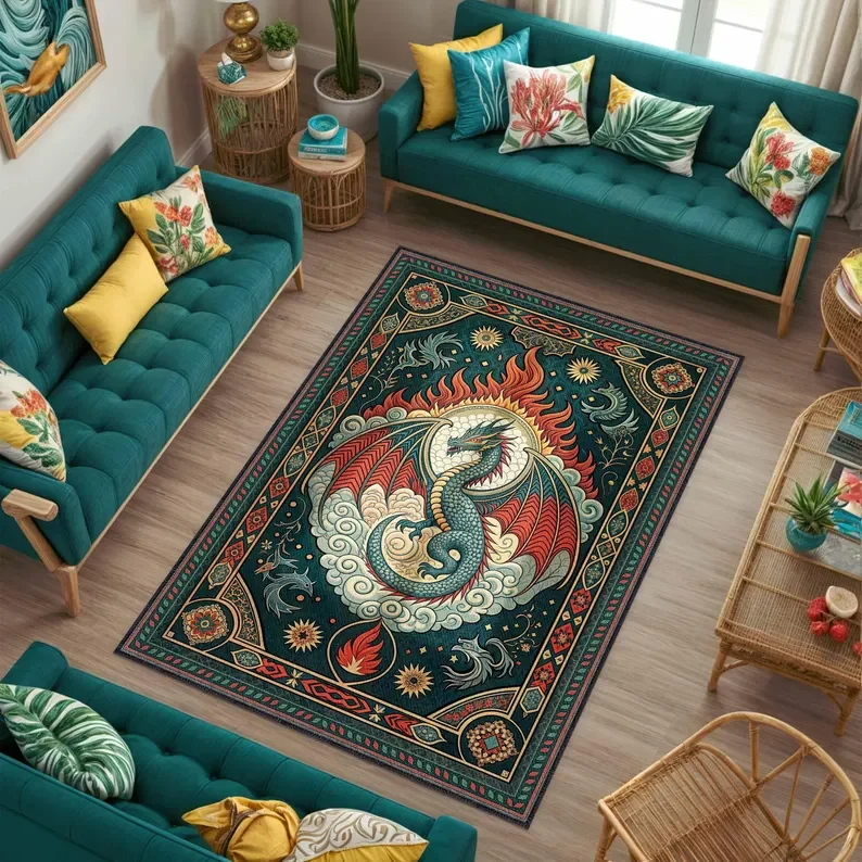 

Dragon Rug for Goth Room, Dark Academia Magical Dragon Rug Home Decor, Gothic Rug for Witchy Room Fairycore Rug Sunroom Balcony