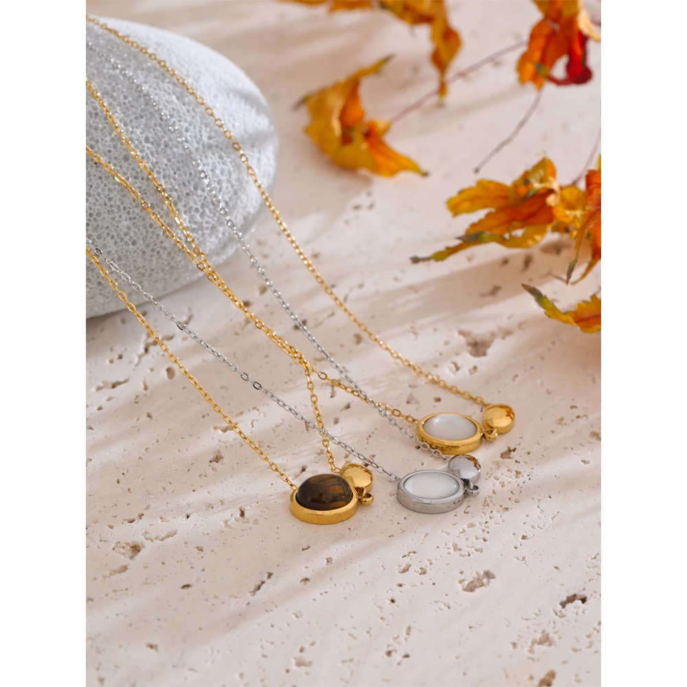 Yhpup Natural Tiger Stone Shell Pendant Charm Necklace Recommend Accessories 316L Stainless Steel Collar Casting Jewelry 2025