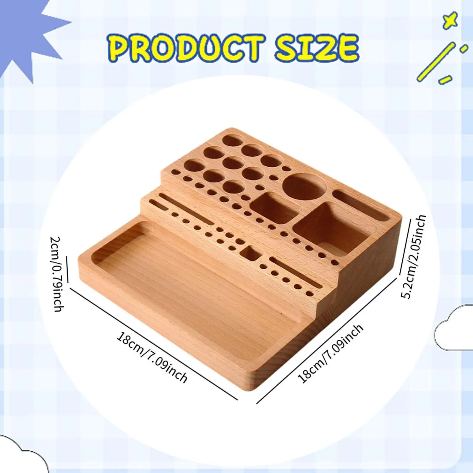 Desk Organizer Office Accessories Creative Wood with Slots Holes Storage Box