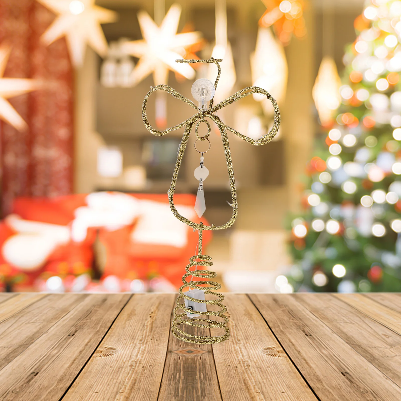 

Metal Angel Tree Topper Gold Sparkly Finish with Spiral Base Large Christmas Tree Decor for Farmhouse Rustic Holiday Display