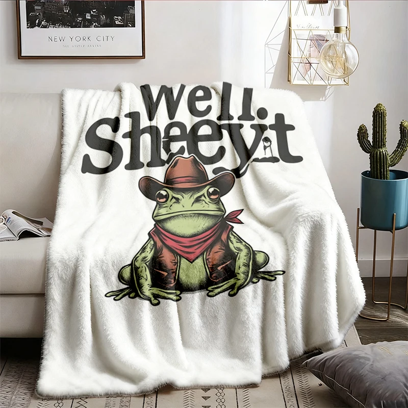 Well Sheeyit Country Western Frog Soft Blanket, Vintage Western Toad Comfy Blanket, Adult Humor Flannel Blanket, Funny M