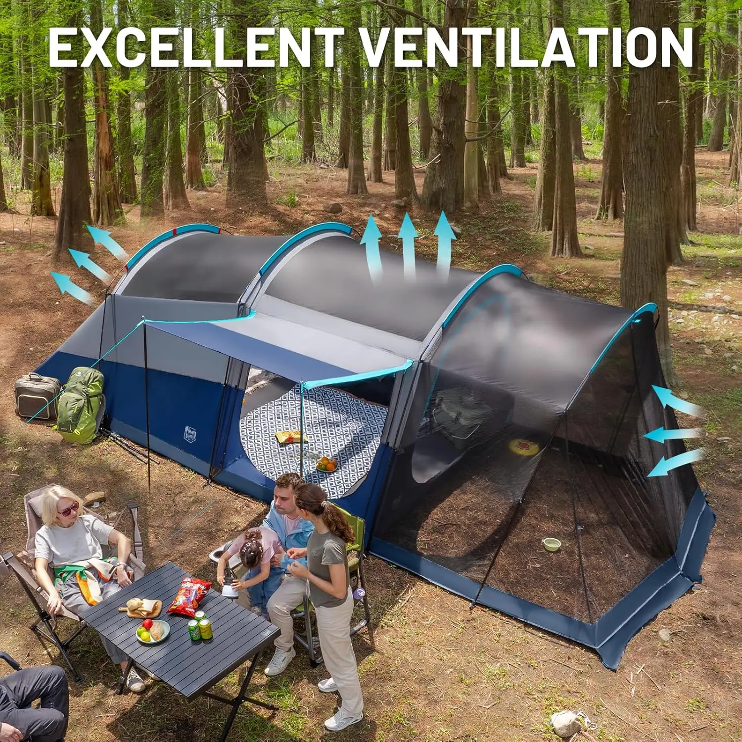 Outdoor Party Camping Tent, Polyester Material, Earthy Colors, Double Layer, Waterproof, Weather Resistant