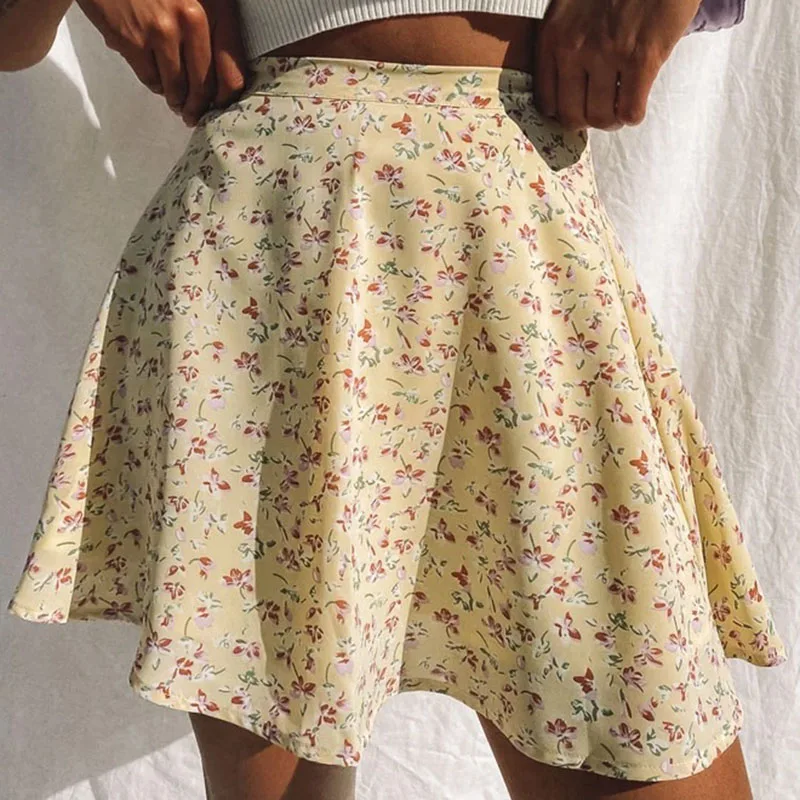 Floral Print A-line Skirts Zipper High - Image 4