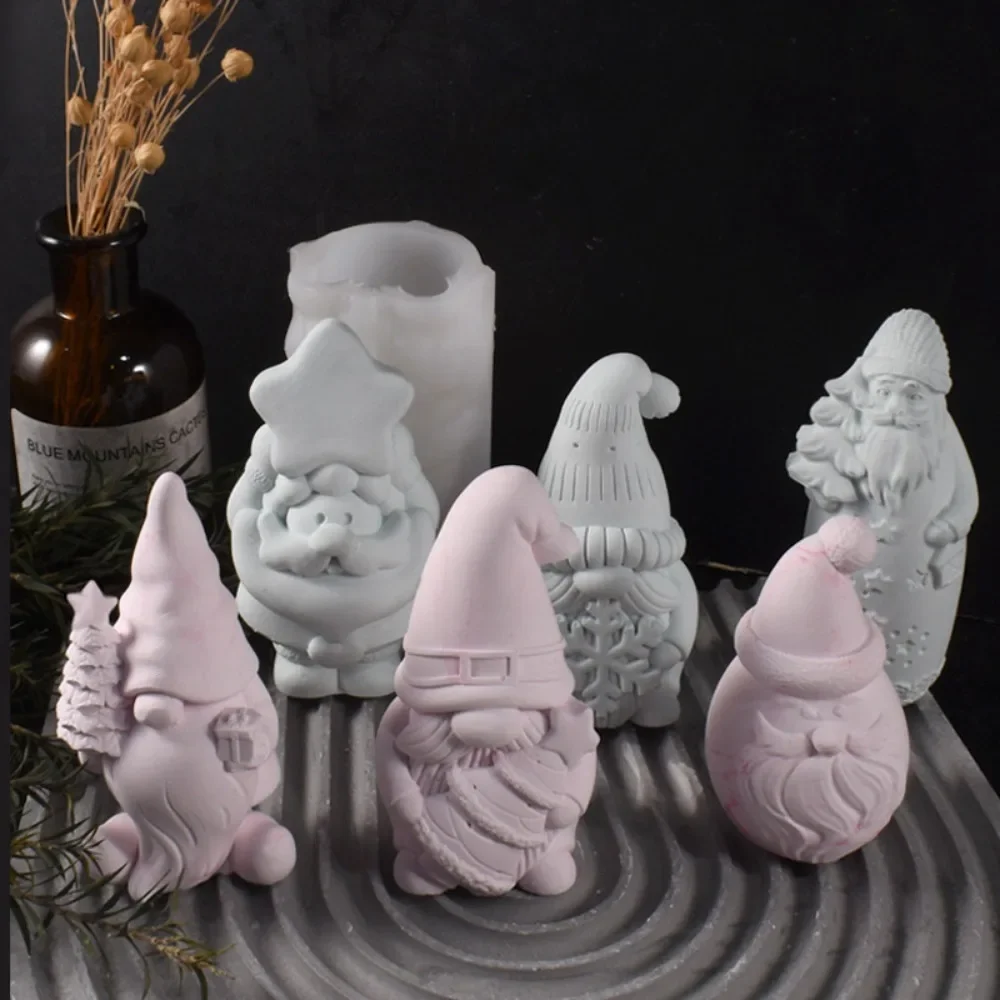 3D Christmas Santa Claus Candle Mould Beard Dwarf Gypsum Doll Silicone Molds Party Cake Decor Cartoon Human Resin Festival Gifts