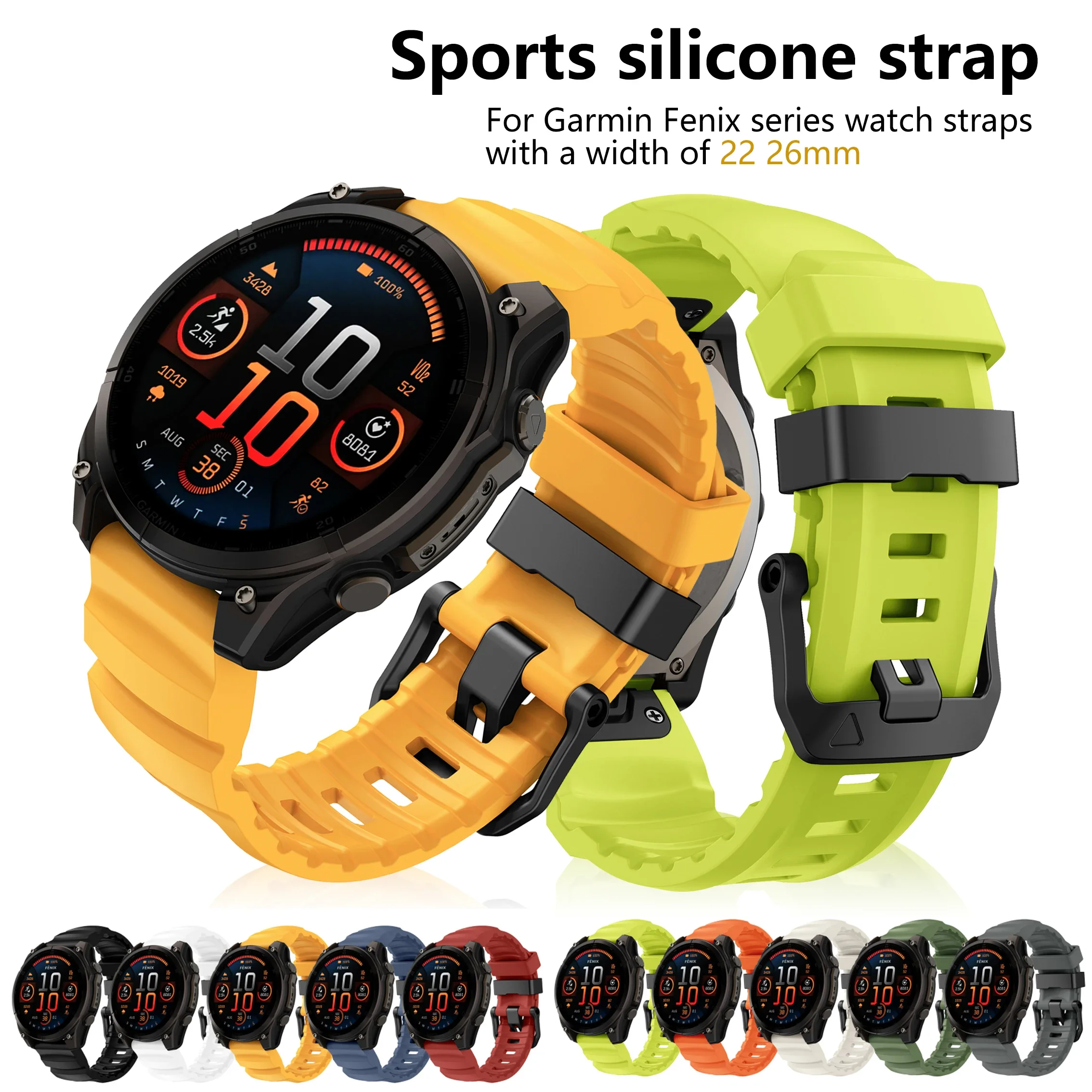 22 26 مللي متر حزام رياضي هاردمان للغارمين Fenix 8 7 7X PRO 6X 3 3hr 6x PRO Forerunner 965 حزام سيليكون ناعم مرن للرجال