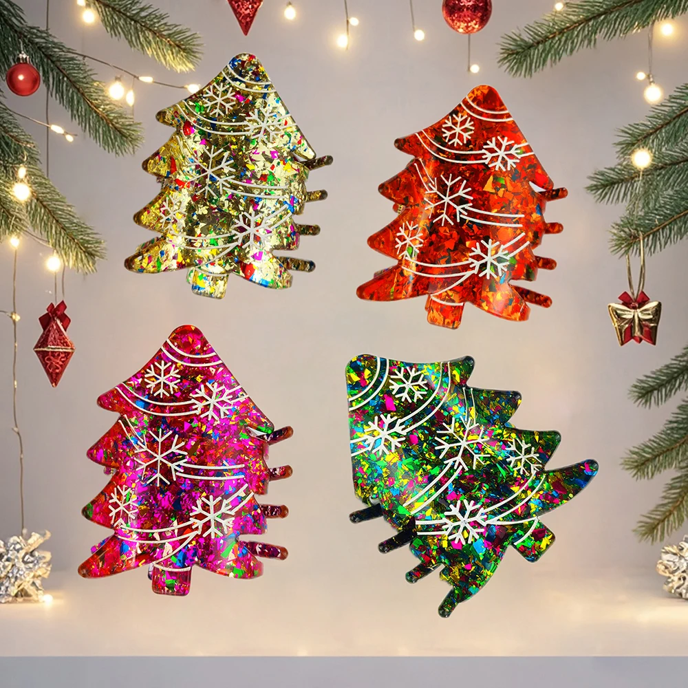 큰 크리스마스 트리 헤어 클로 클립, 다채로운 아크릴 크리스마스 선물 헤어 클로, 강력한 홀드 헤어 액세서리, 수제