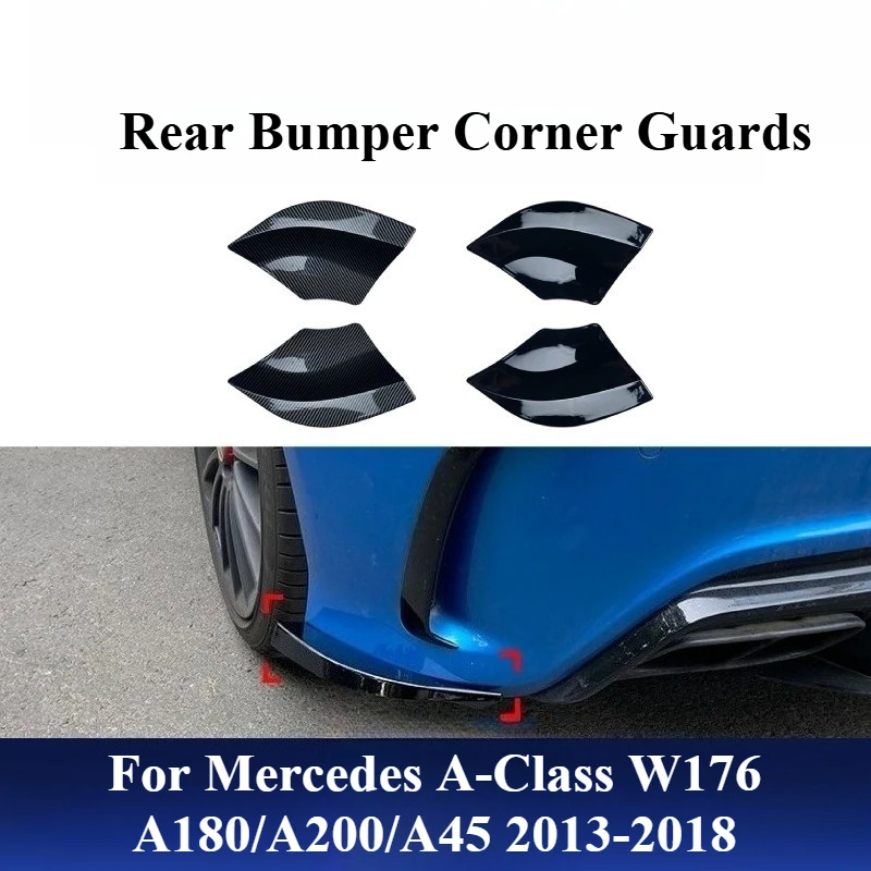 

For Mercedes A-Class W176 A180/A200/A45 2013-2018 AMG Style Rear Bumper Corner Guards, Gloss Black ABS Diffuser Trim Tuning Kit