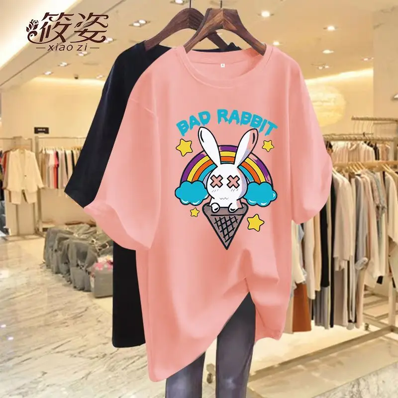 Women Clothing Summer Short Sleeve T-shirt O-neck Loose Printed Basic Tops Female Fashion Vintage Cartton Chic Pullovers