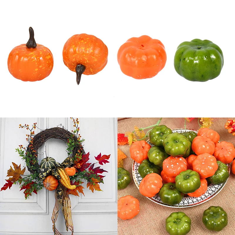 12/25Pcs Mini Artificial Pumpkin Halloween Thanksgiving Party Home Decoration Fake Simulation Vegetabl DIY Ornament Green/Orange