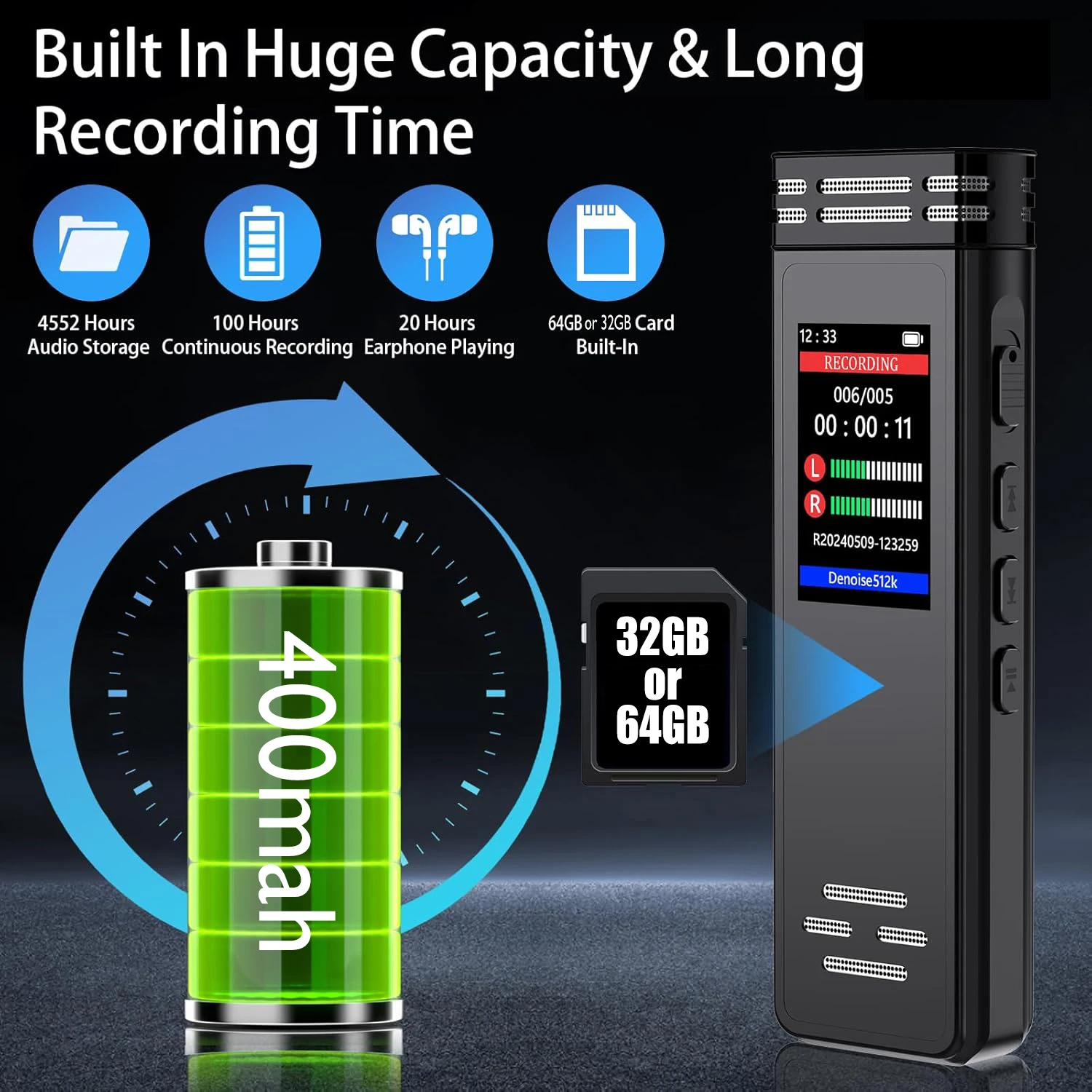 مشبك صوت USB C تنشيط مسجل صوت رقمي ، قلم ، MP3 ، تسجيل ، سريع ، REC ، Kbps ، كلمة مرور ، 32 جيجابايت ، 64 جيجابايت ، GB