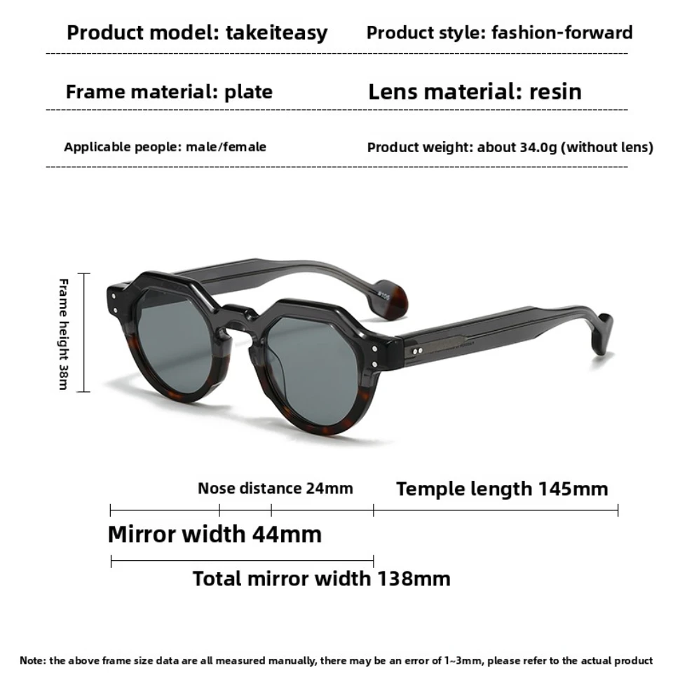 Men's Fashion High end Round Color blocked Acetate Sunglasses Women's Outdoor Travel Beach Sunscreen UV400 Gradient Sun glasses