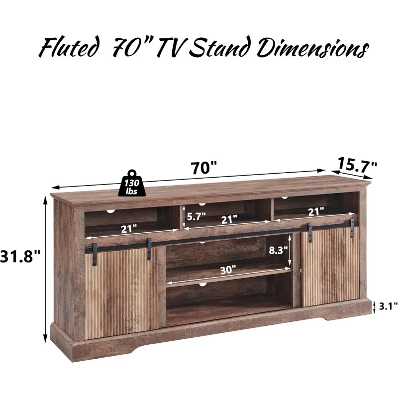 Fluted TV Stand for 80 Inch TVs,Modern Entertainment Center with Waveform Panel Sliding Door, Media Console Cabinet W/Storage