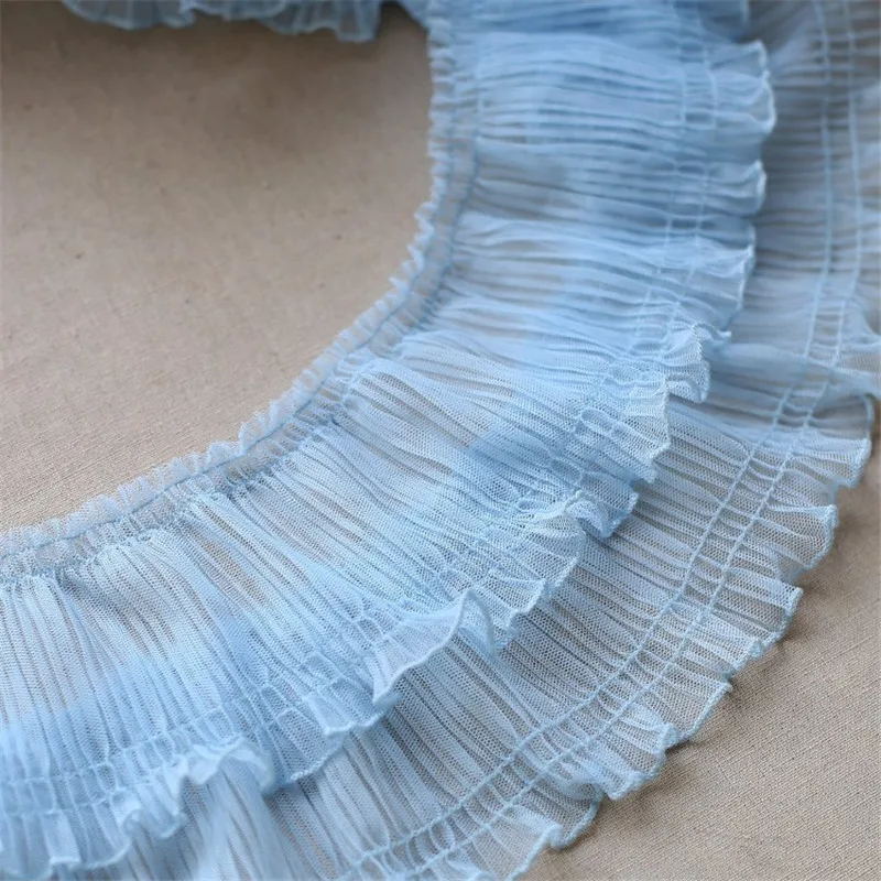 10CM Wide Tulle Mesh Pleated Lace Fabric Needlework Fringed Ribbon Ruffle Trim Lolita Dress Clothes Collar Sewing DIY Material