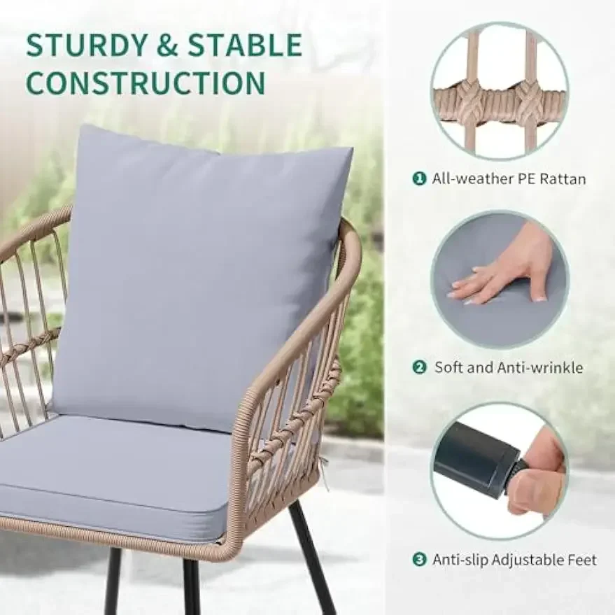 [Best Seller, Limited Stock!]3 Pieces Outdoor Bistro Set, All-Weather Wicker Patio Furniture Set, Backyard, Pool, Porch, Deck -