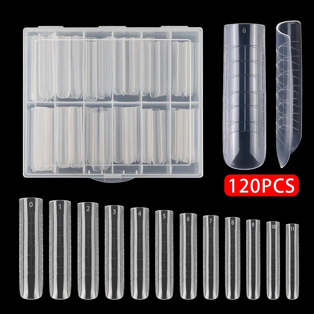 

120Pcs/box Long Square False Nail Tip Dual Form Extension Mold Plastic Nails Forms For Poly UV Gel Quick Building Mold