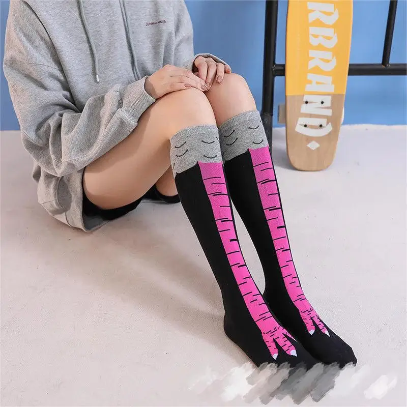 

2 Pieces Women's interesting over-the-knee socks ostrich pattern, knee-length and calf autumn and winter funny chicken feet