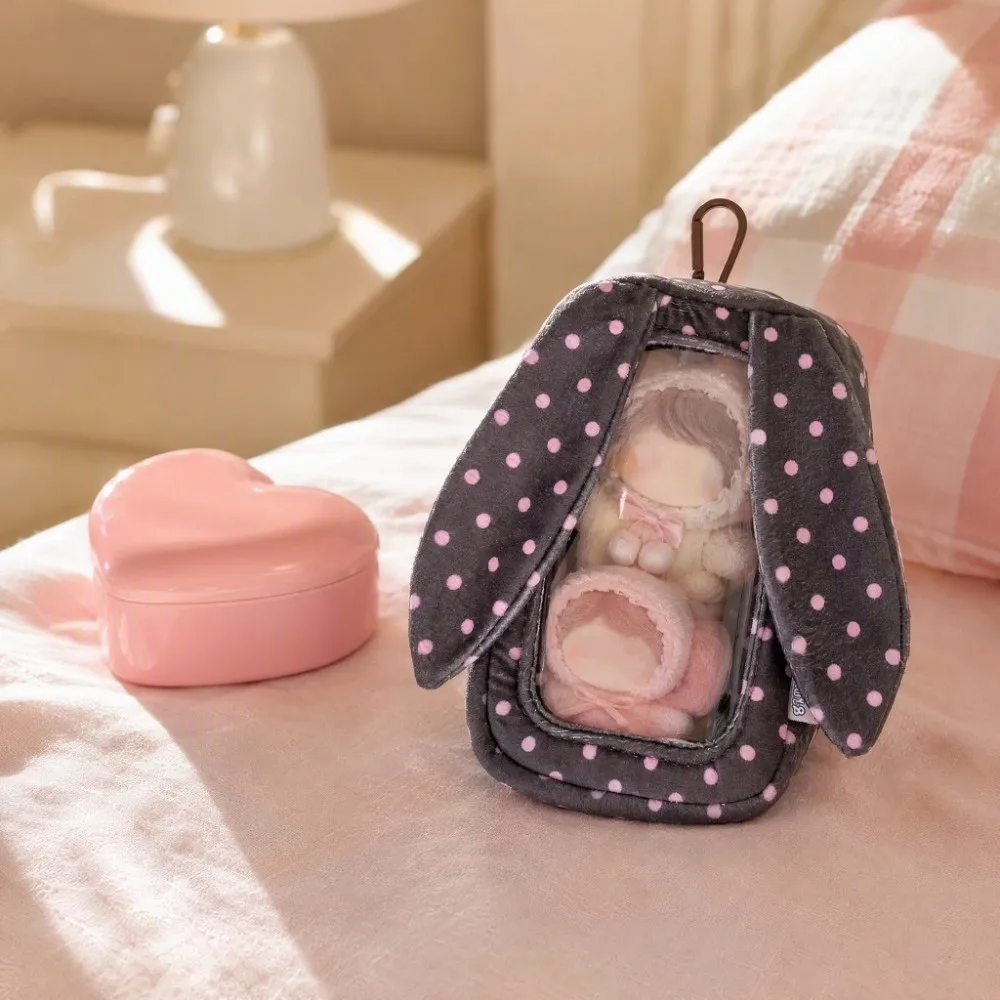 Rabbit Ear Bunny Storage Bag Dots Printed with Clear Window Protector Case Kaychain PVC Material Display Bag Student Gift