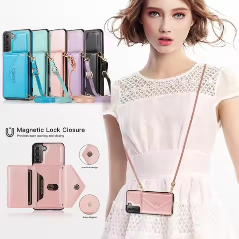 Crossbody Leather Wallet Cards Solt Case For Samsung Galaxy S25 Ultra S24 Plus S23 S22 S21 fe A34 A54 A24 A14 A12 A52 Bag Cover