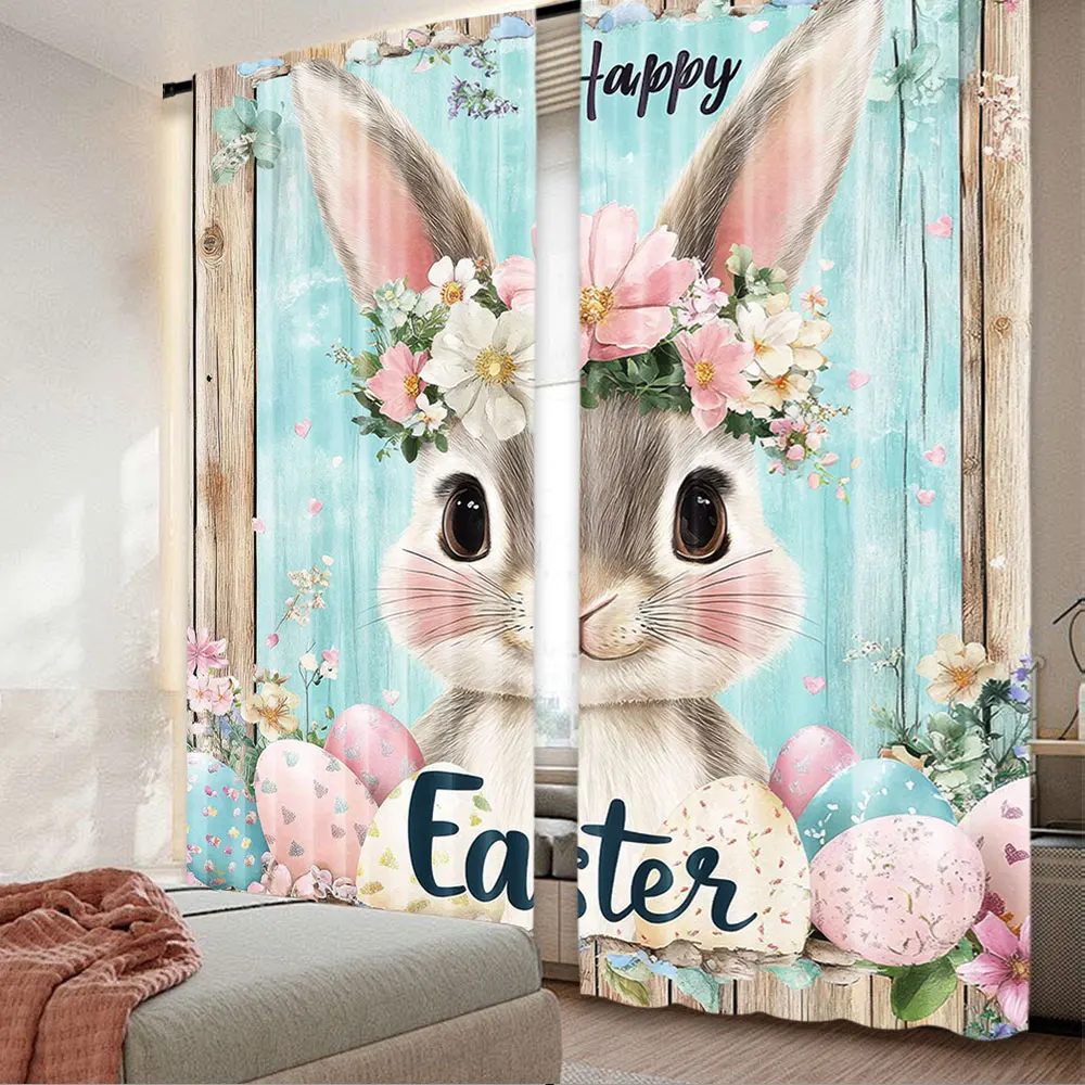 2Pcs Easter Spring Funny Bunny Theme Curtain Suitable For Bedroom Living Room Dining Room Study Office Decor