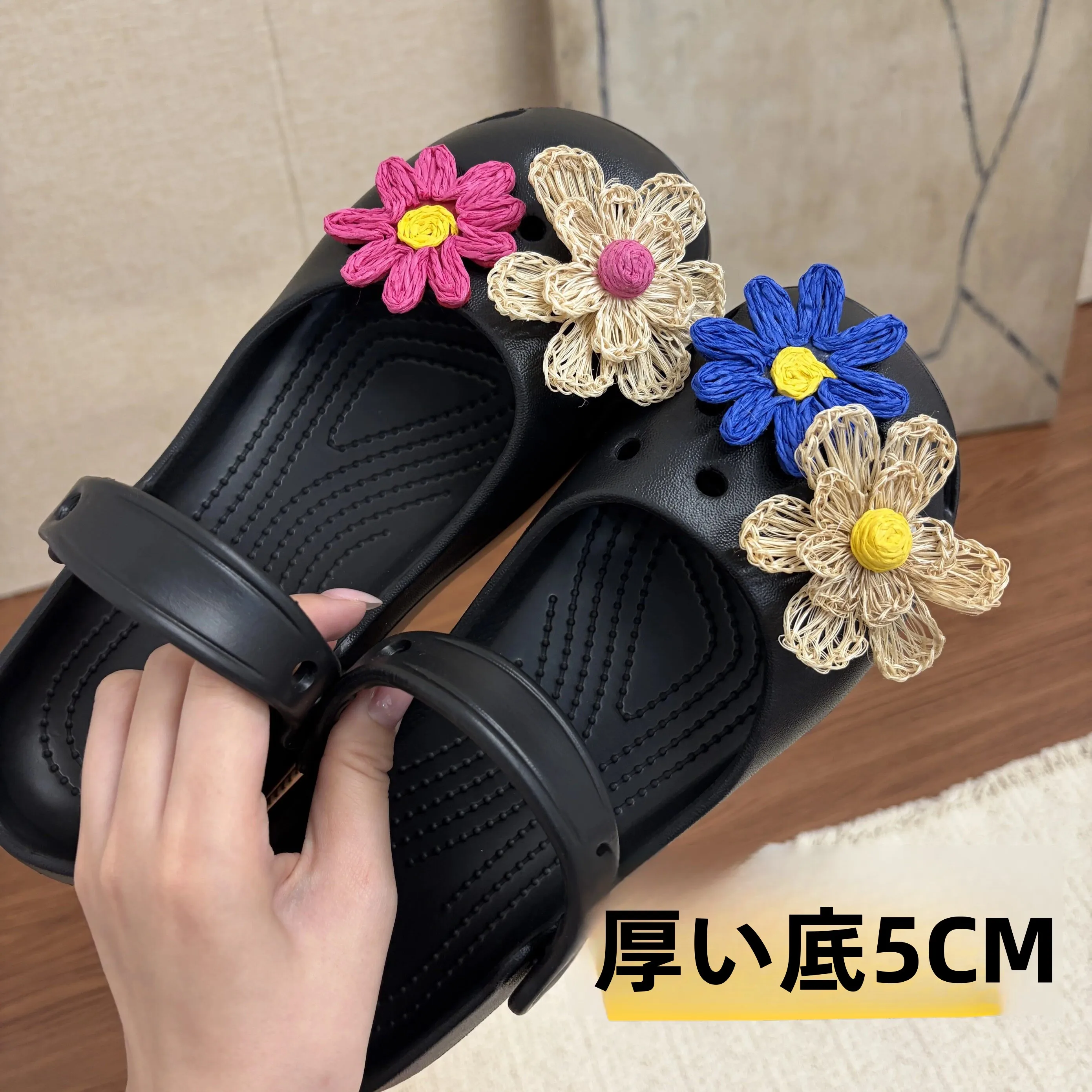 バレエスタイル-スリップオン-evaサンダル-花柄-滑り止め-快適-カジュアル-レディースシューズ-中空デザイン-アップグレード版-夏用