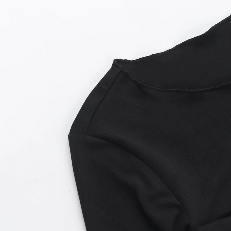 Pleated Casual Long Sleeve T-shirt Top Female Slim Cropped Patchwork Solid Fashion High Waist Pullover Women's Summer Tee