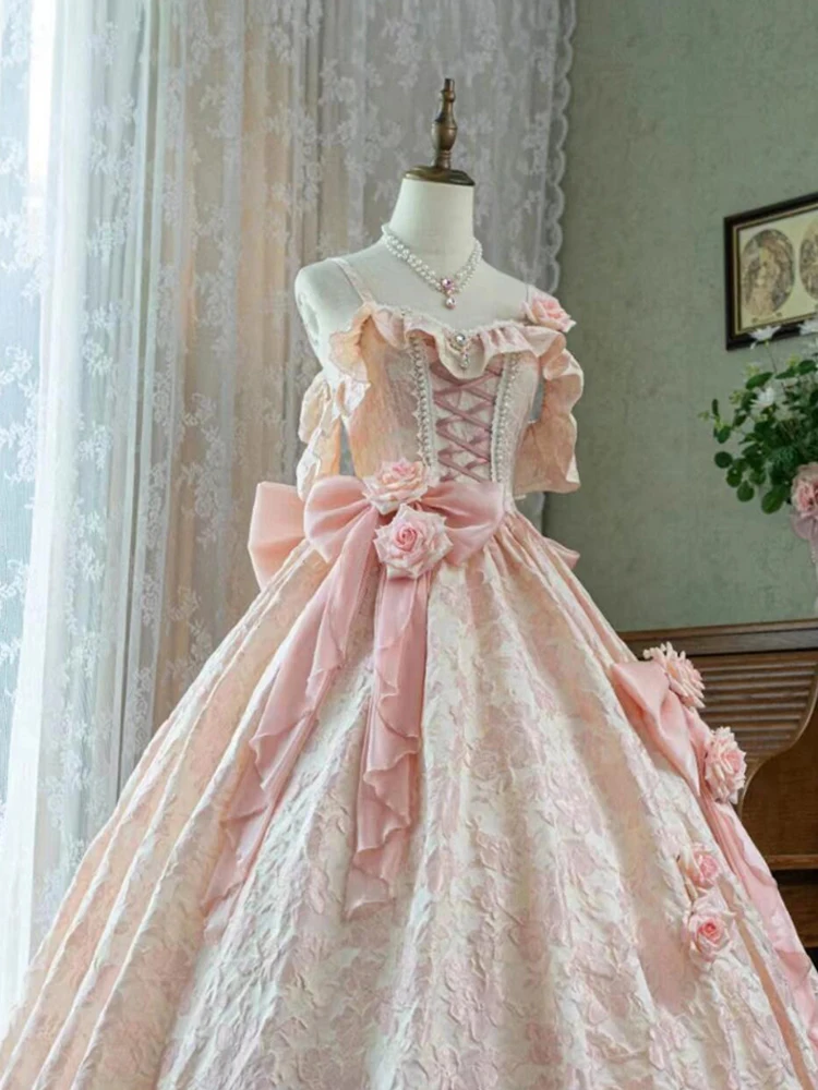 

Pink Lolita Evening Gown Princess Style High Waist Polyester Fiber Long Skirt for Company Annual Meeting Adult Ceremony Perfo...