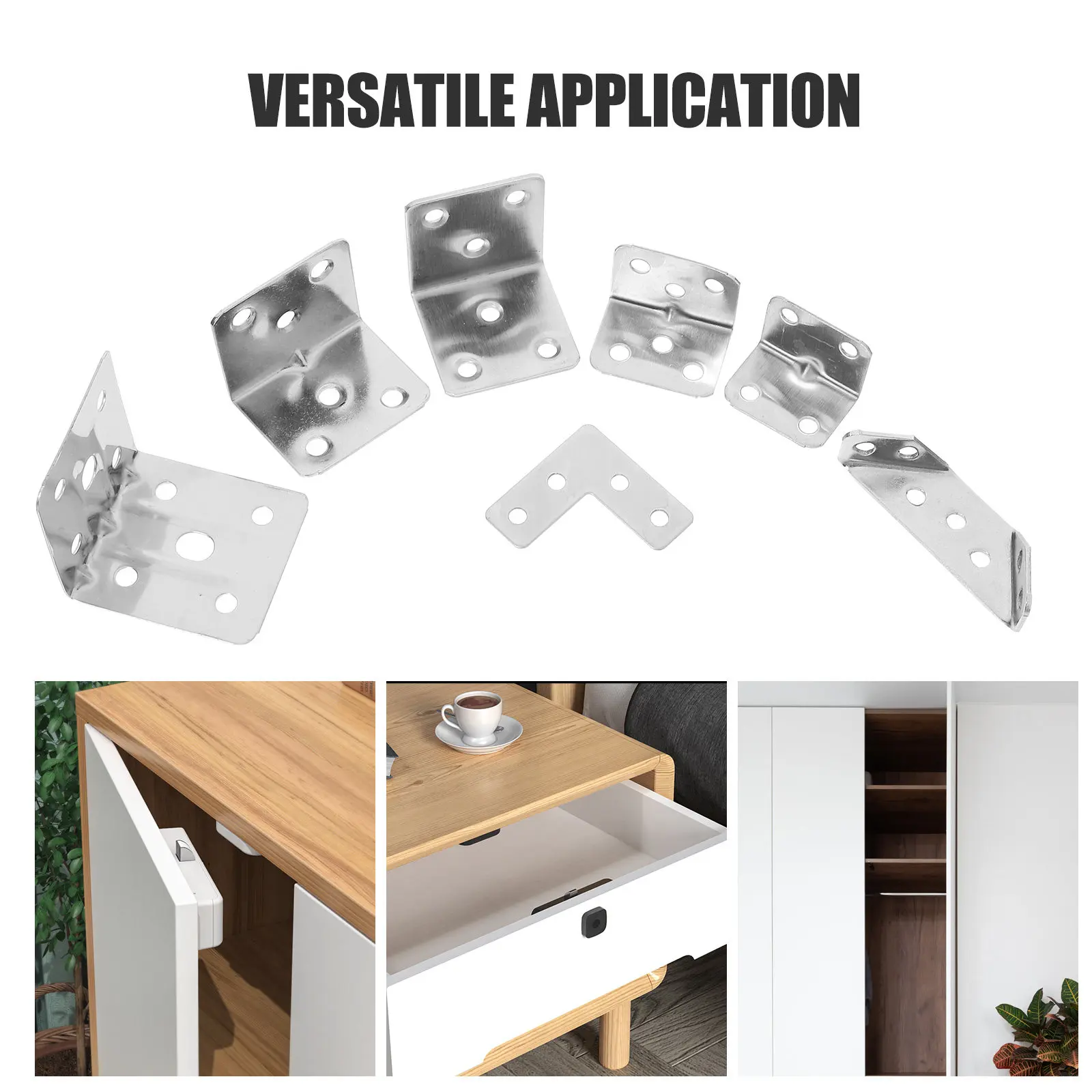 14Pcs Stainless Steel Corner Brackets Set Heavy Duty L Bracket Shelf Support for Furniture Cabinet Wood Reinforcement Angle