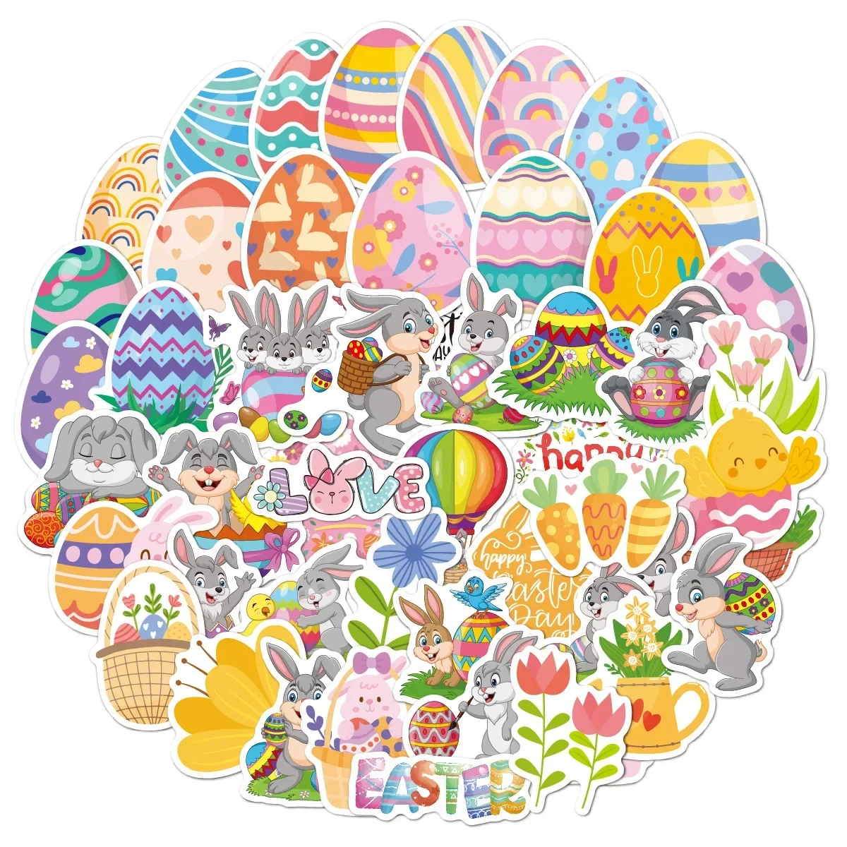 Easter Egg Cartoon Holiday Stickers 50PCS Children's Cute Stickers Rewards Student Stickers Labels Gifts Children's Toys