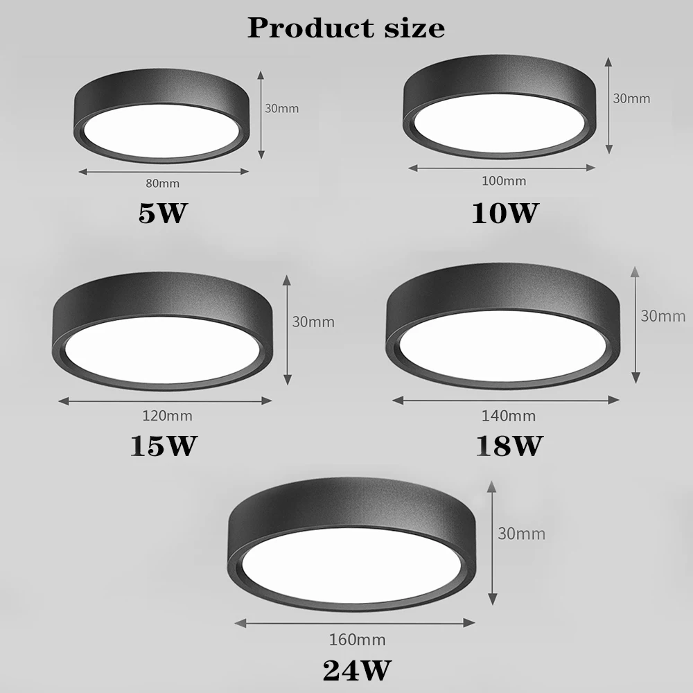 Luz de teto led 5w 10 15 18 24 superfície montada downlight lâmpada do teto para sala estar cozinha 220v luzes do painel holofotes