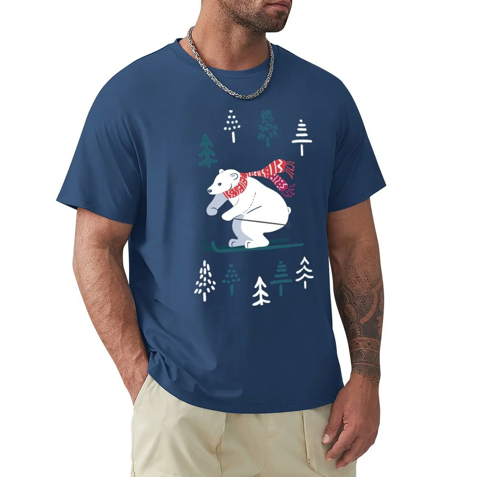 Polar bear ski - adorable winter animals T-Shirt quick drying boys whites cute clothes sweat men t shirts