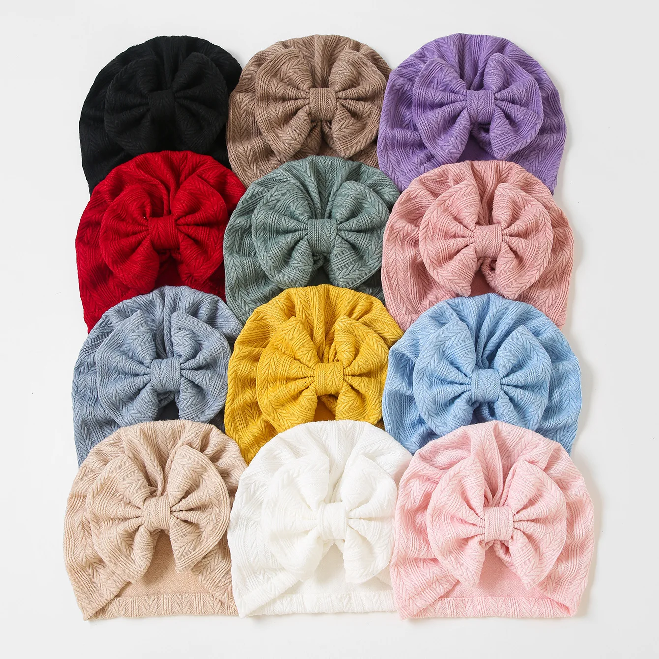 New Wheat ear Pattern Bowknot Knitted Baby Hat Cute Solid Baby Girls Boys Hat Turban Soft Newborn Infant Cap Beanies Head Wraps