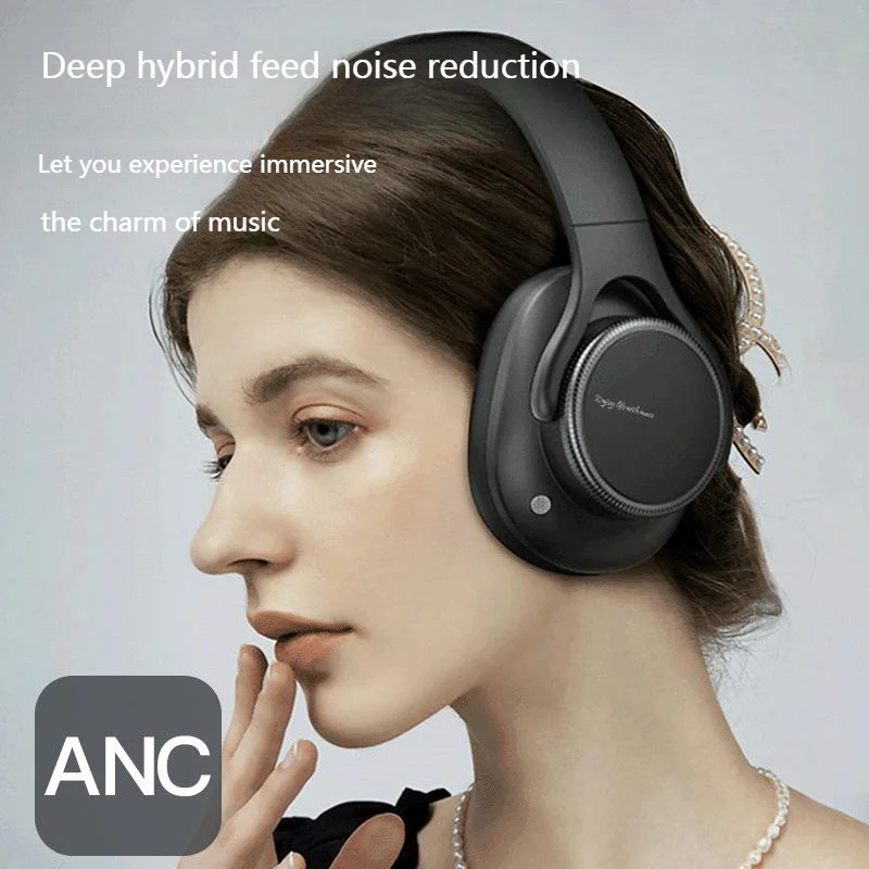 

Накладные беспроводные наушники ANC с активным шумоподавлением Bluetooth6.0, складная гарнитура с креплением на голову и микрофоном, поворотная ручка громкости