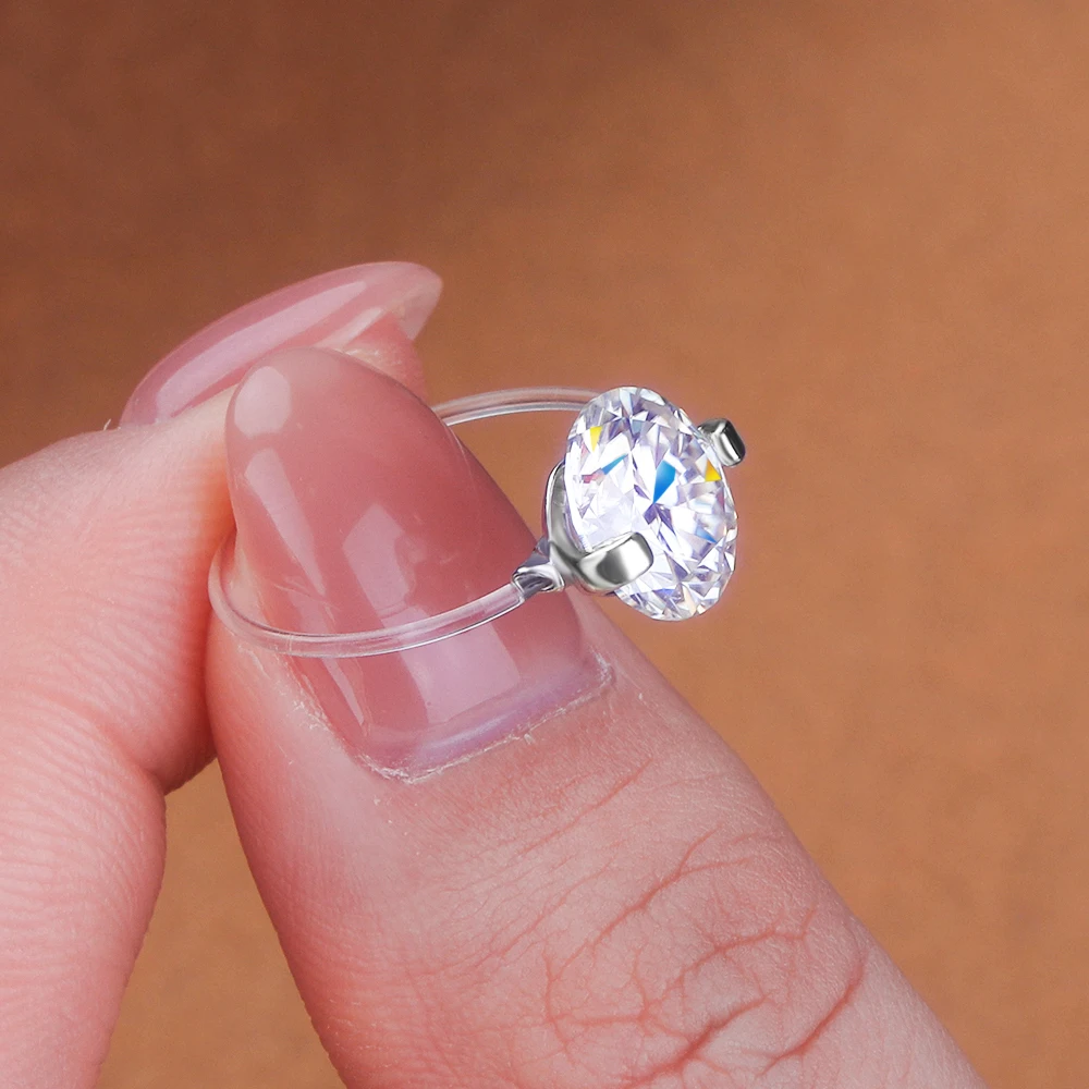 

Certified 0.8-3CT D Color Moissanite Ring for Women Girl Transparent Fishing Line S925 Sterling Silver Wedding Band Jewelry Gift