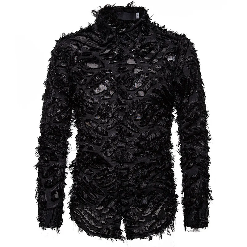 Trendy Embroidery Tassel Shirt For Mens Vintage Button Lapel Long Sleeve Feather Design Shirts Men 2026 Spring Fall Casual Shirt