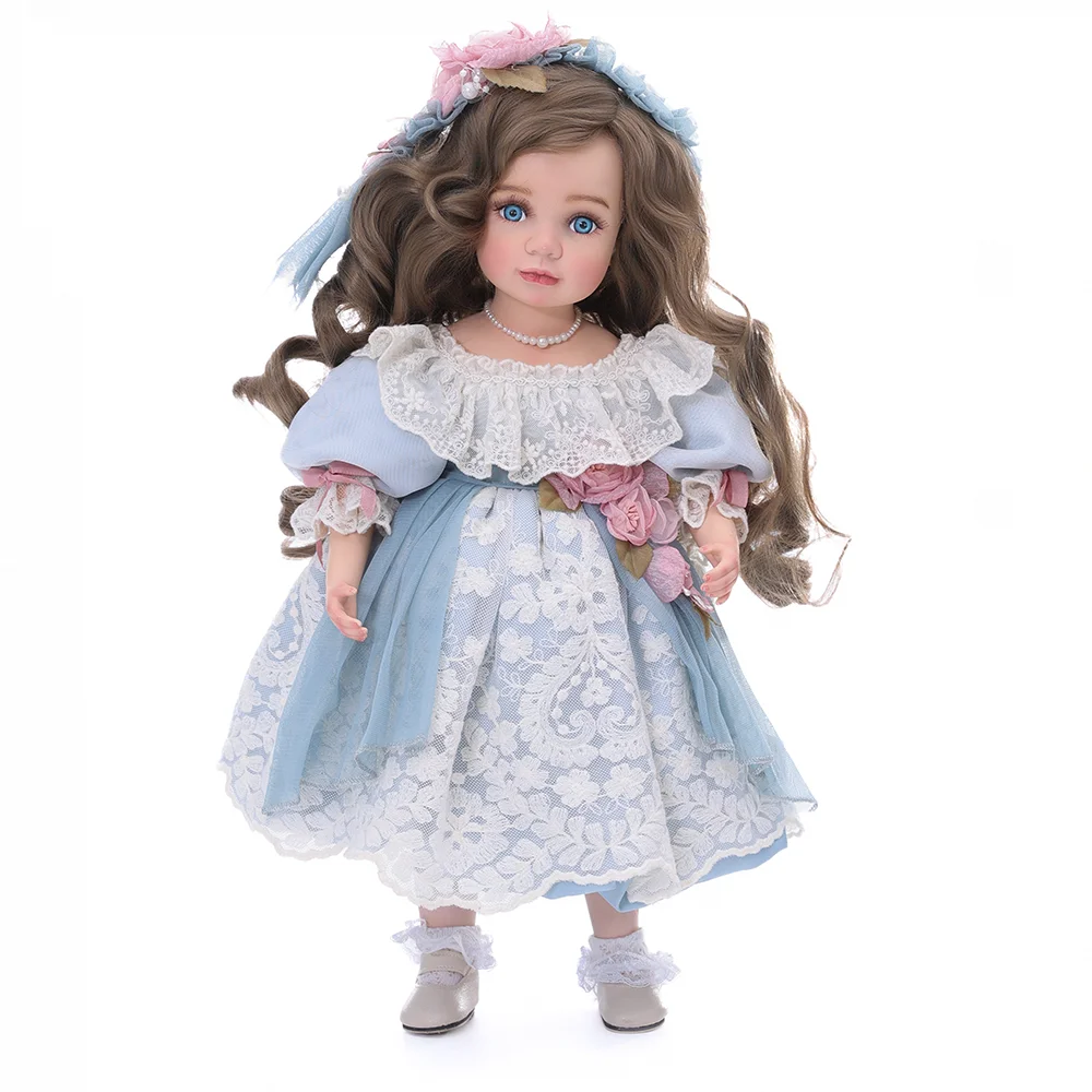 

18-дюймовая керамическая кукла Каваи: милый европейский ретро-набор, фарфоровая кукла для декора комнаты, оригинальное произведение искусства, подарок