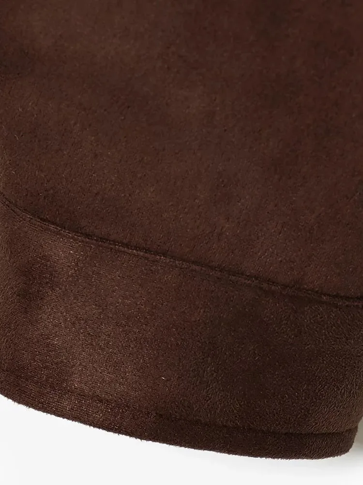 سترات نسائية كلاسيكية لخريف 2025 بجيوب كبيرة من جلد الغزال وياقة واقفة وأكمام طويلة معاطف نسائية كبيرة الحجم ملابس خروج للسيدات #4