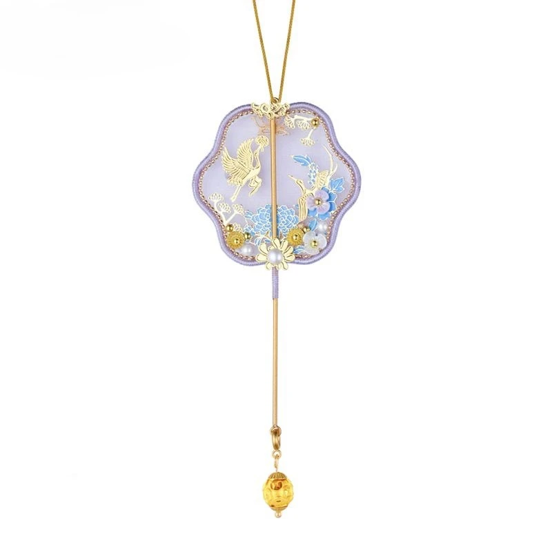craftsmanship pure handmade, Suzhou embroidery national style flower silk gold fan, group fan necklace brooch, ornament gift