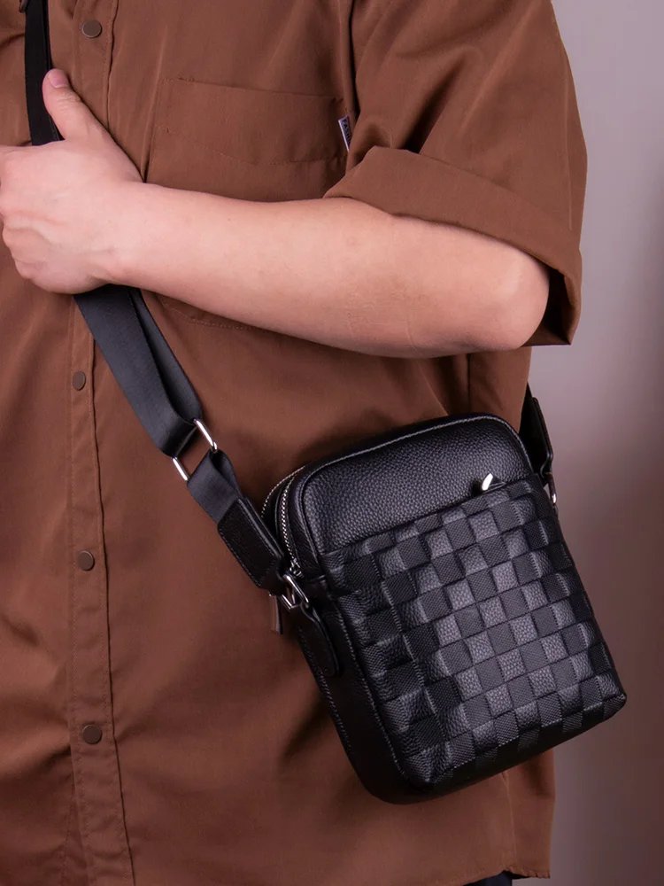 

Новая мужская кожаная сумка Busin, повседневная маленькая клетчатая сумка диагональной формы, мягкая сумка на одно плечо для молодежи