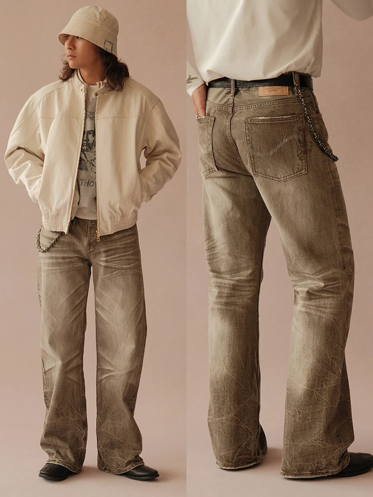 Pantalones anchos de cintura alta de algodón vaquero, estilo juvenil, lavado al agua, con orificios estrechos, color verde caqui 705m Mbbcar
