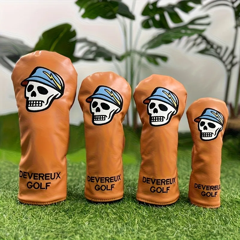 [Golf Club Protective Cover] Bright Orange - Skull Head Design, Golf Club Scratch Protection Cover - Golf Accessories, Headset