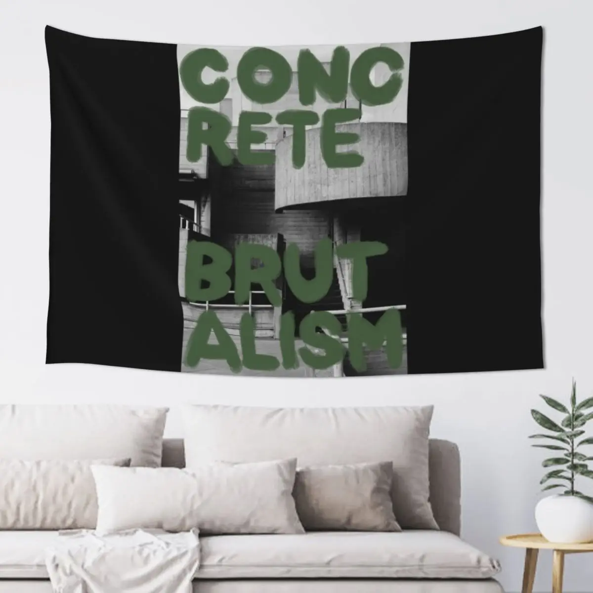 

Concrete Brutalism Green Tapestry Wall Art Kawaii Room Decor Aesthetics For Room Tapestry