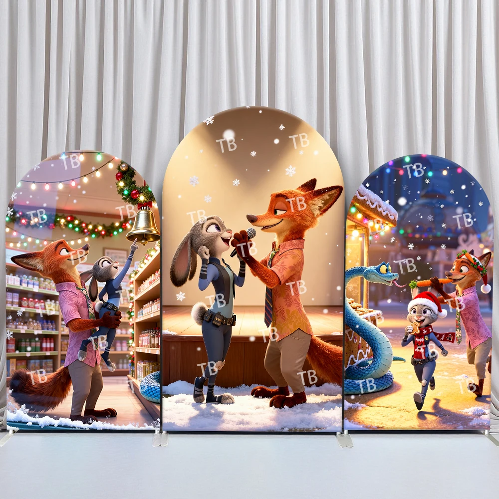 

TB Zootopia 2 Arch Backdrop Cover Christmas Festive Theme with Judy Nick Decor for Kids Birthday and Baby Shower Photo Booth
