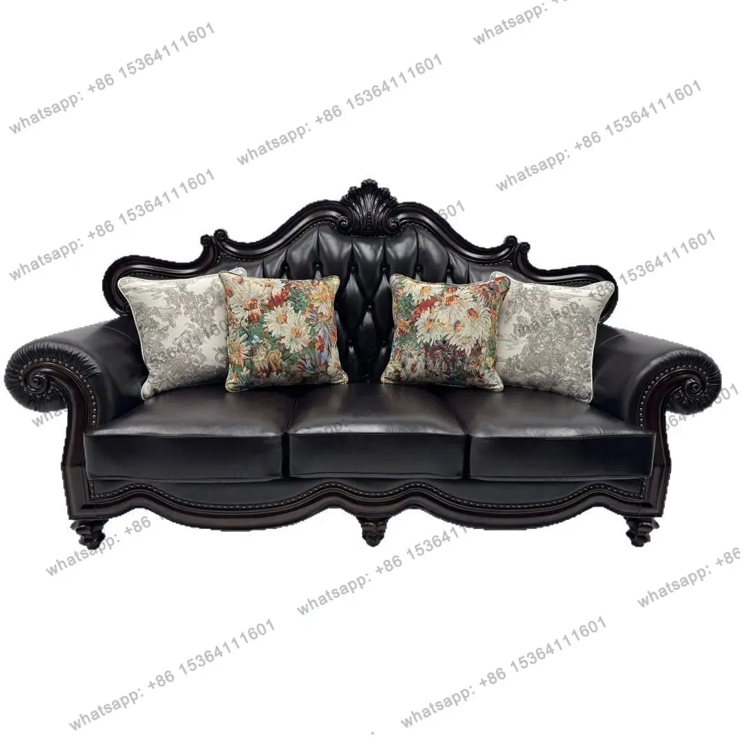 

Classic American dark Damei solid wood leather sofa classical European large apartment