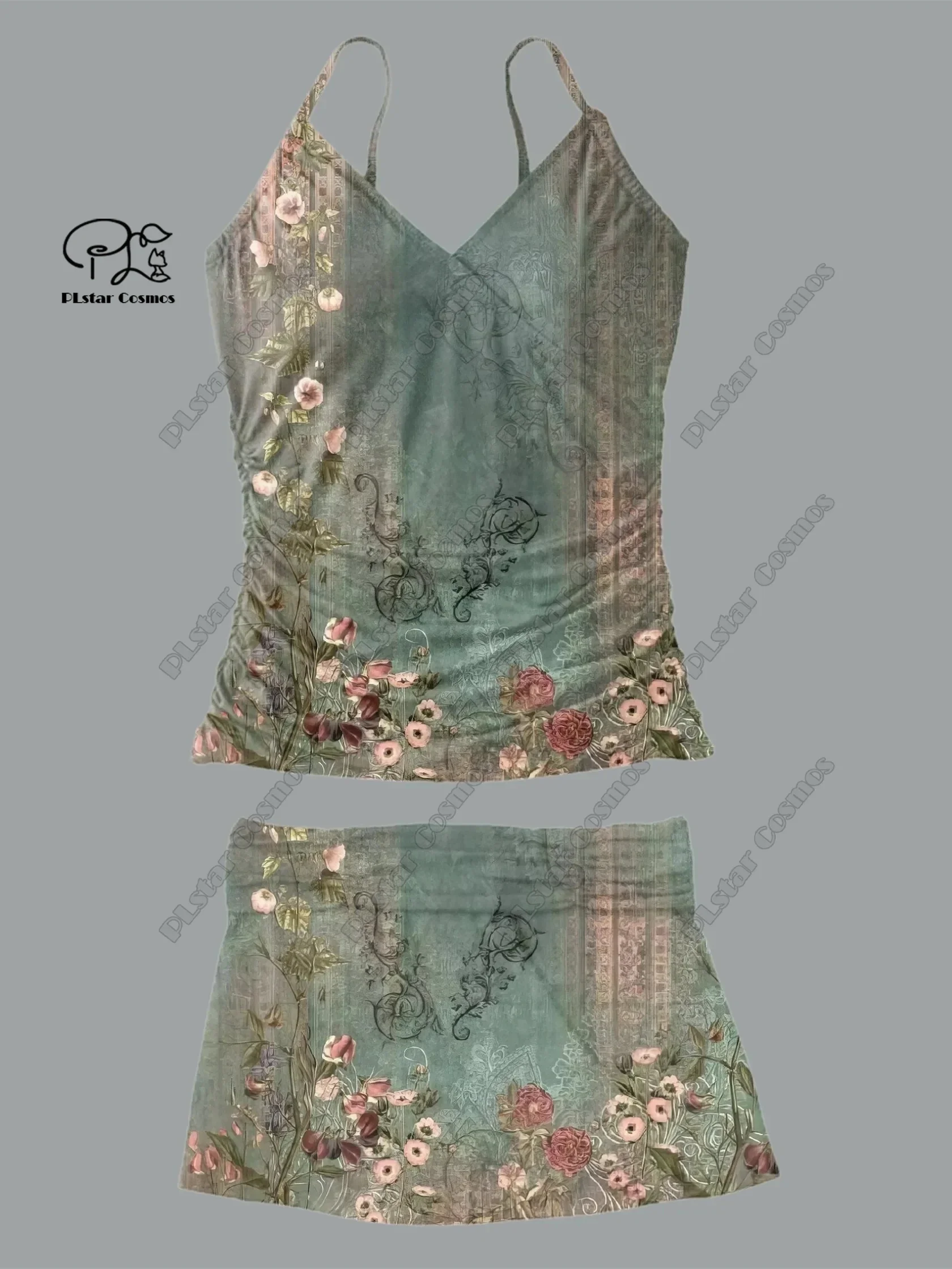 

Женский летний купальник с V-образным вырезом и юбкой на бретелях с 3D принтом