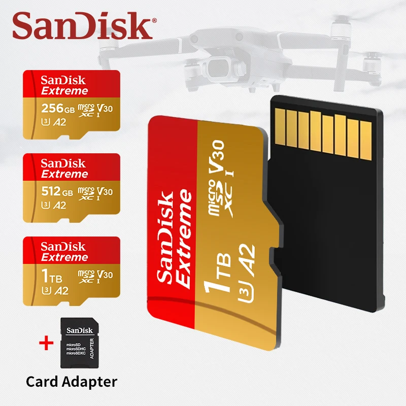 Sandisk Extreme MicroSDXC Card Speed Up 190MB/S A2 U3 V30 32GB 64GB 128GB 256GB 512GB 1T memory card for 4K video