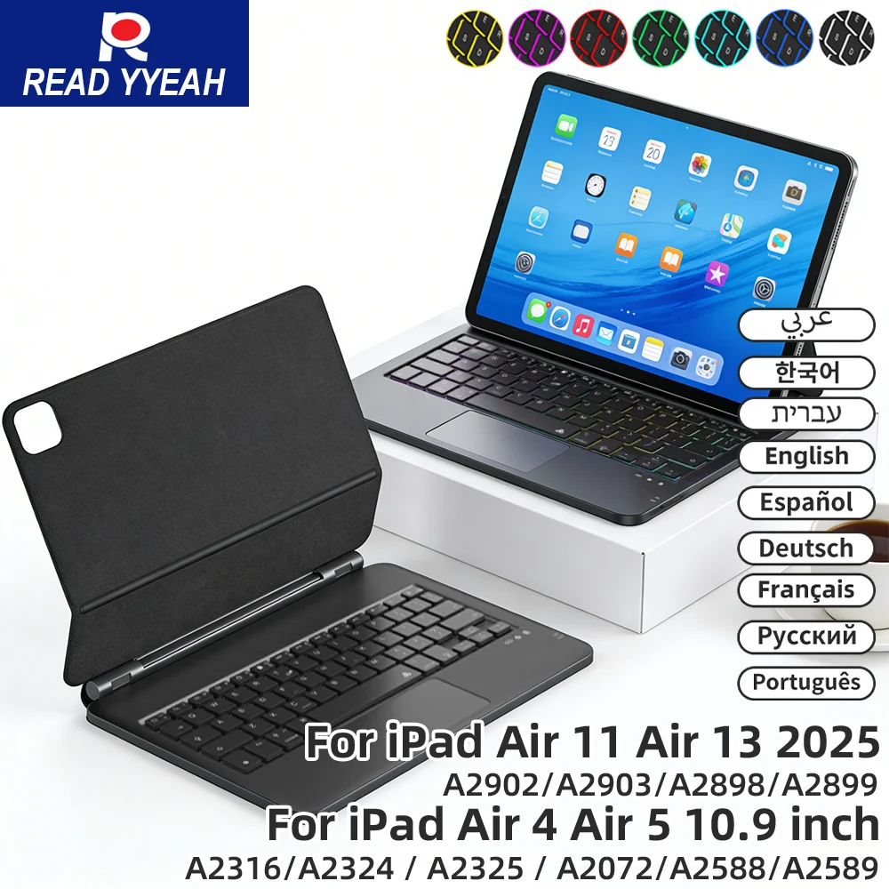 

Беспроводная Bluetooth-клавиатура с сенсорным управлением для iPad A16 11-го поколения 2025 года, магнитный смарт-чехол для iPad 10-го поколения, Pro 11, 12.9, 13, M2, M3, Air